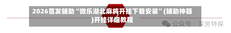 2026首发辅助“微乐湖北麻将开挂下载安装”(辅助神器)开挂详细教程