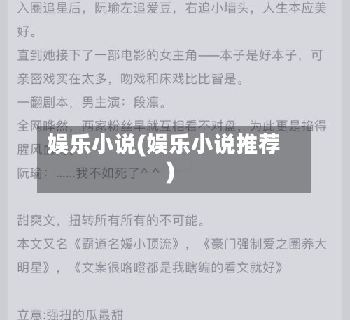 娱乐小说(娱乐小说推荐)